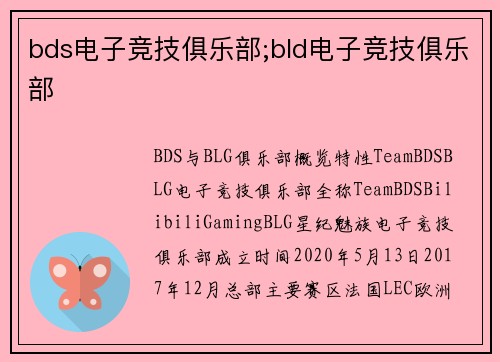 bds电子竞技俱乐部;bld电子竞技俱乐部